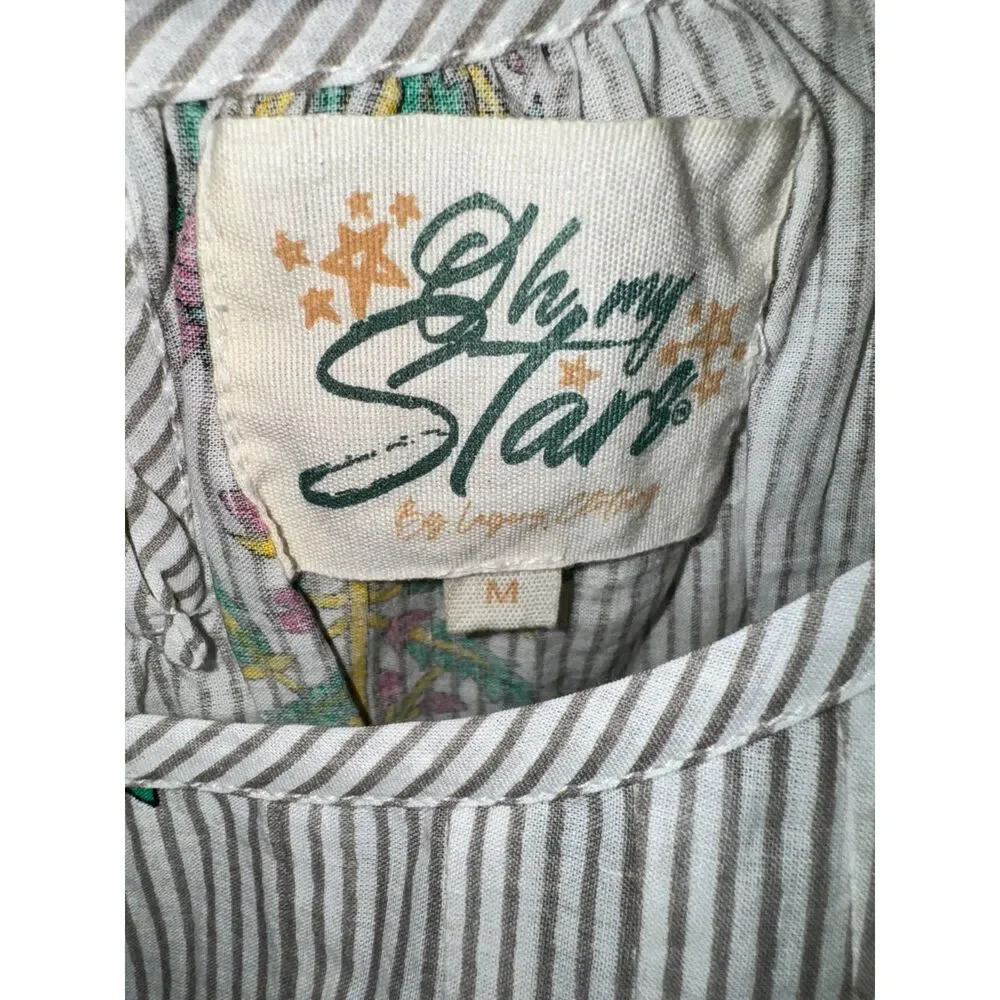 OH MY STARS floral cap sleeve Flowy Blouse Medium Striped - Picture 3 of 4